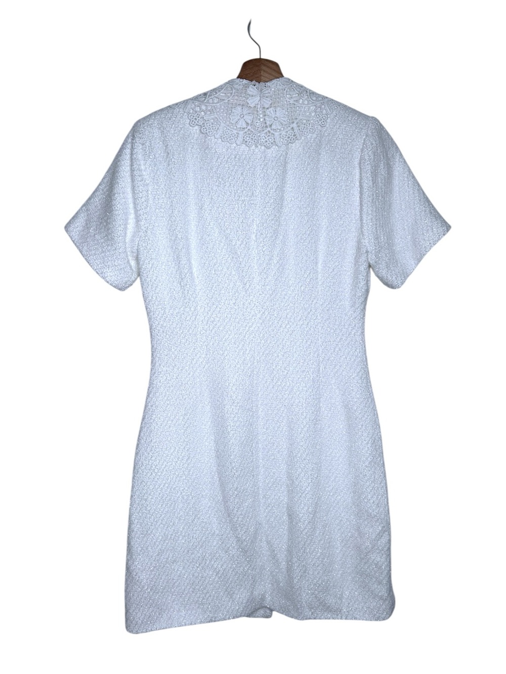 Alexia Admor Grady Ivory Boucle Tweed Rhinestone Button-Down Lace Detail Dress 6 - Picture 7 of 11